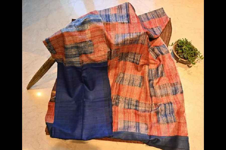 A Tussar silk sari on shaded threads design