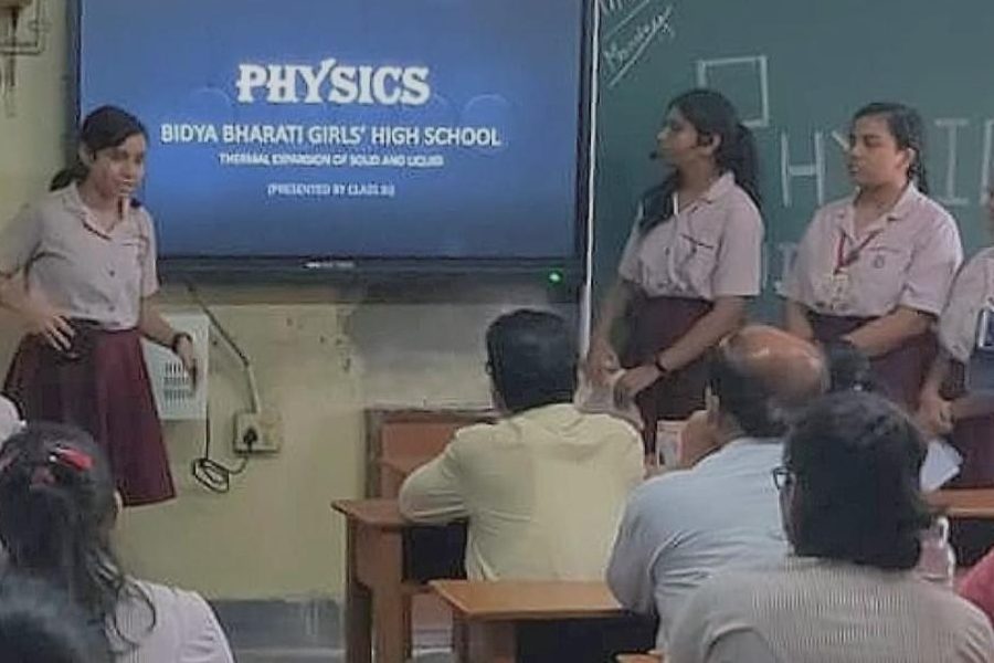 Classes XI and XII of Bidya Bharati take part in a physics seminar in July