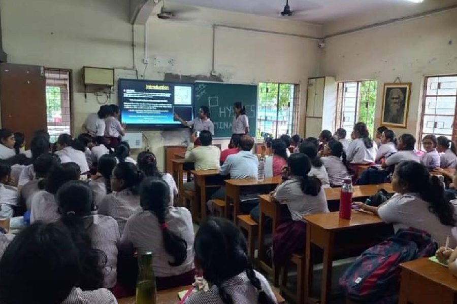 Students of Bidya Bharati take part in a physics seminar on July 18. Class XI spoke on thermal expansion whereas Class XII discussed about Electromagnetism.