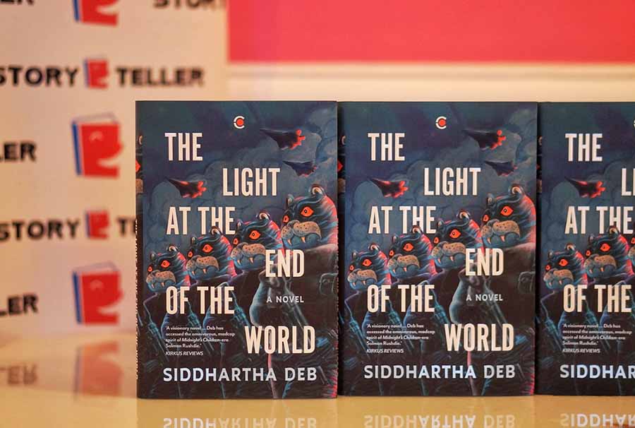 Copies of Siddhartha Deb’s new novel, ‘The Light At The End Of The World’, on display at the Glenburn Penthouse