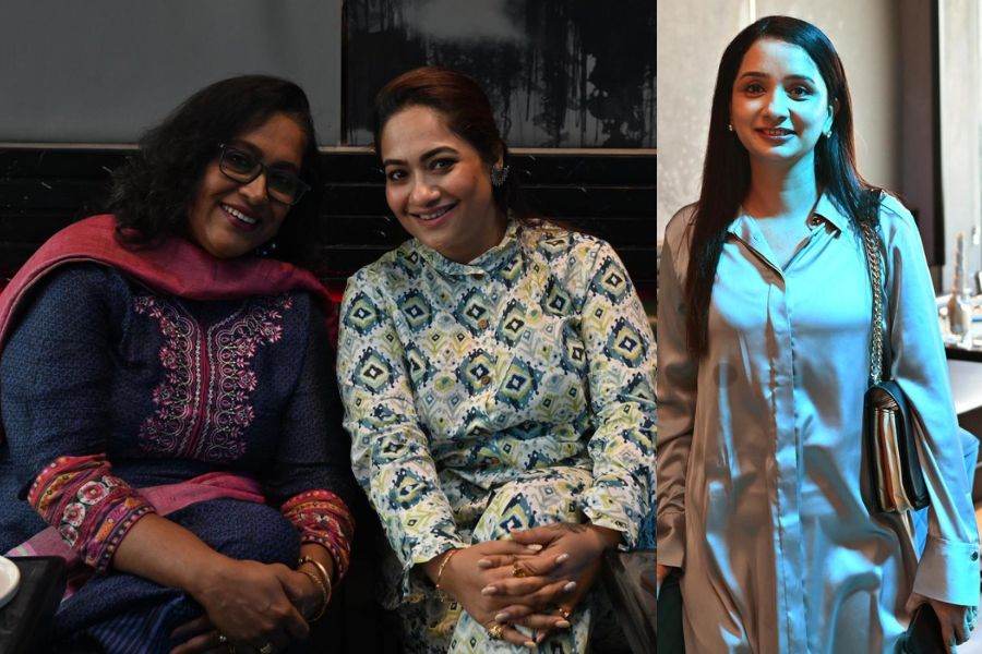(L-R) Actors Soma Chakraborty and Mallika Banerjee; Shilpi A Pandey, owner, D’Jewel