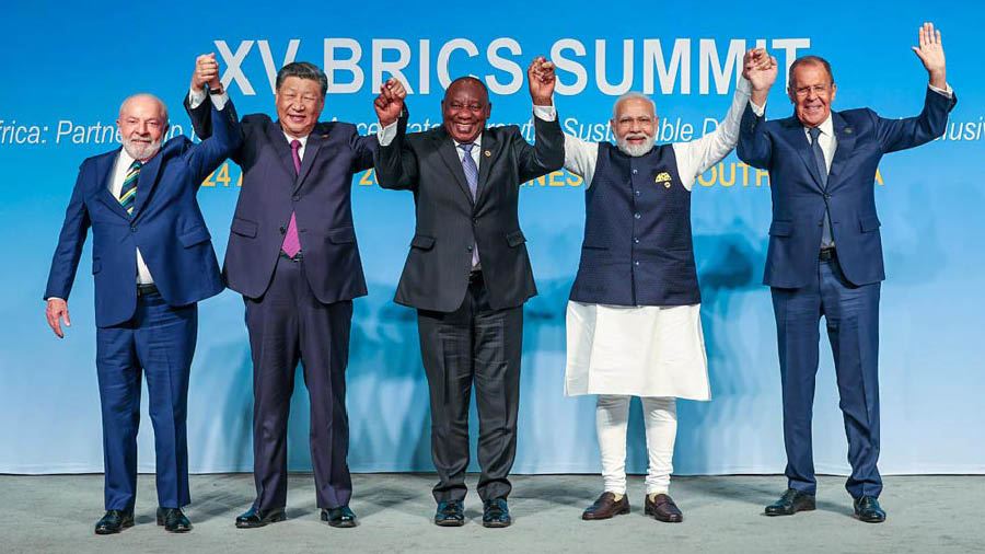 BRICS leaders at the 2023 BRICS summit, in South Africa