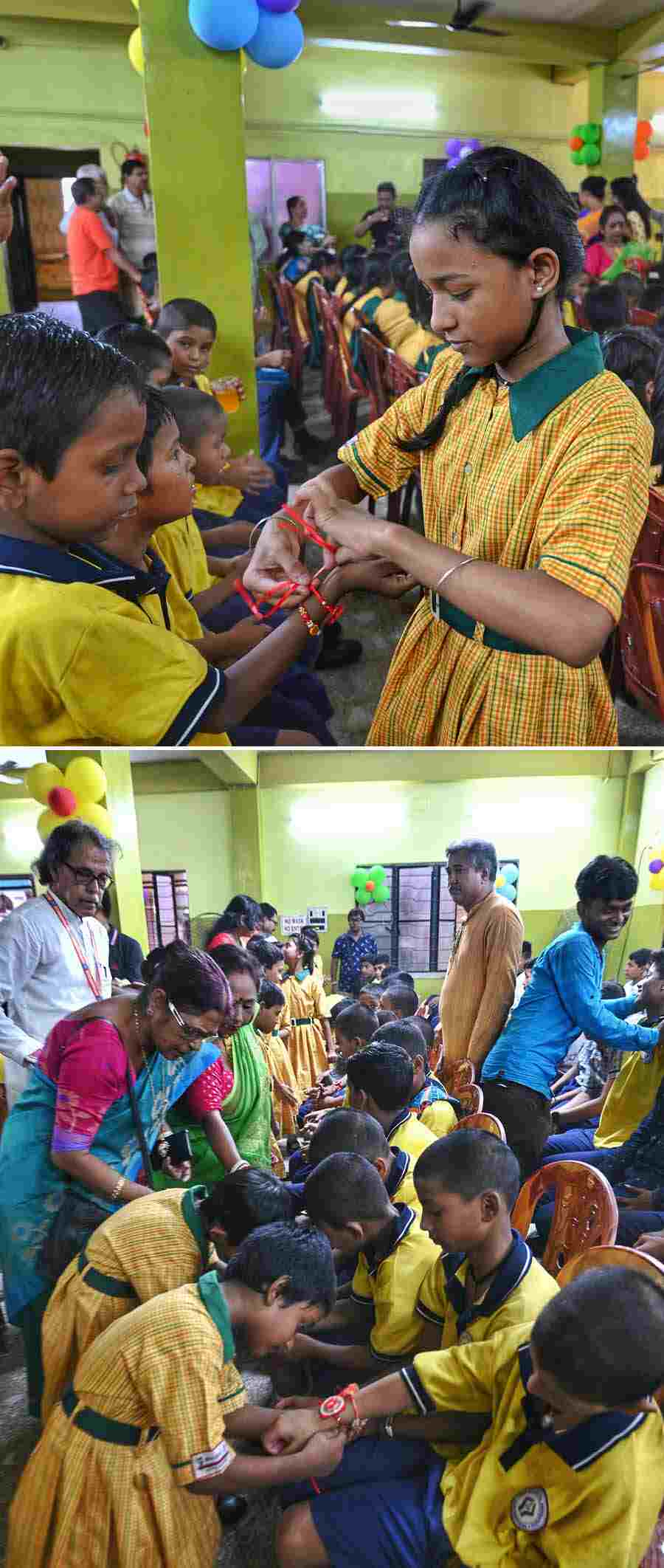 Around 200 children from an orphanage celebrated Raksha Bandhan held along with a ‘khunti puja’ at Shastri Bagan Sporting Club in Baguiati  