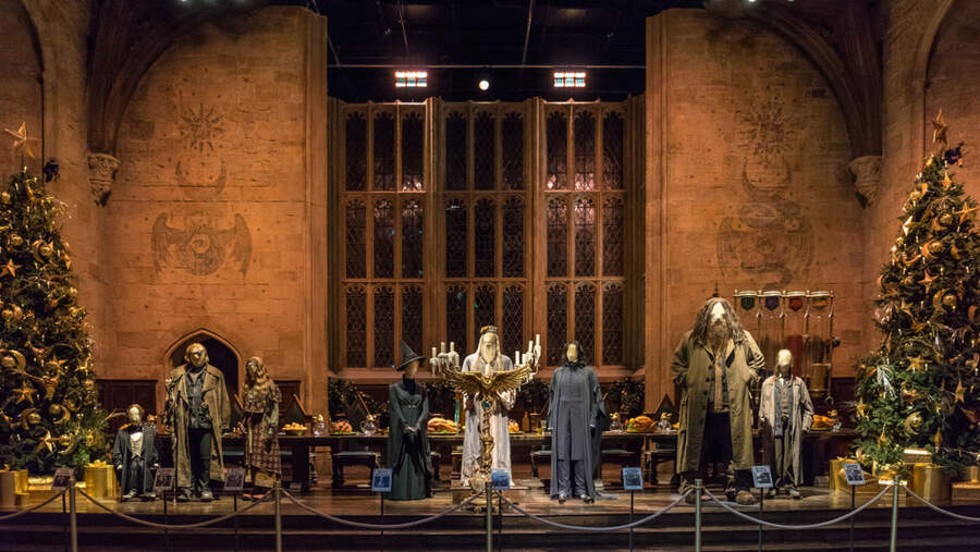 The costumes of Hogwarts professors on display in the Great Hall