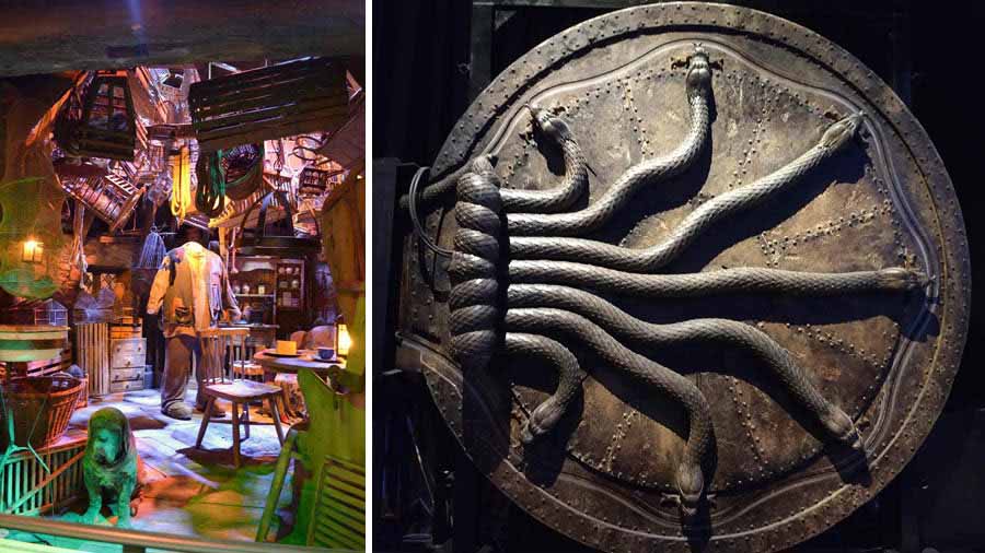 The set of Hagrid’s hut, and (right) the entrance to the Chamber of Secrets 