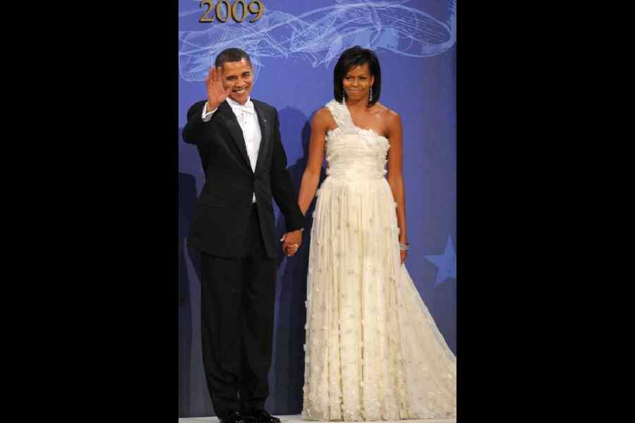 Michelle Obama wore a Jason Wu outfit, desingned by Mrinalini Kumari at the inauguration of former US president Barack Obama’s first term in 2009 at White House