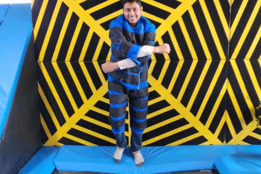 VELCRO WALL: Put on a Velcro body suit and jump on the trampoline, attempting to touch a wall behind that has a Velcro surface. And then you’ll get stuck to it! Girls, keep your hair tied for this one as the locks may get stuck to the Velcro otherwise.
