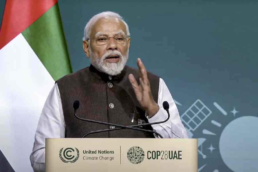 Prime Minister Narendra Modi speaks during ceremonial opening of high-level segment for Heads of States at the COP28, in Dubai