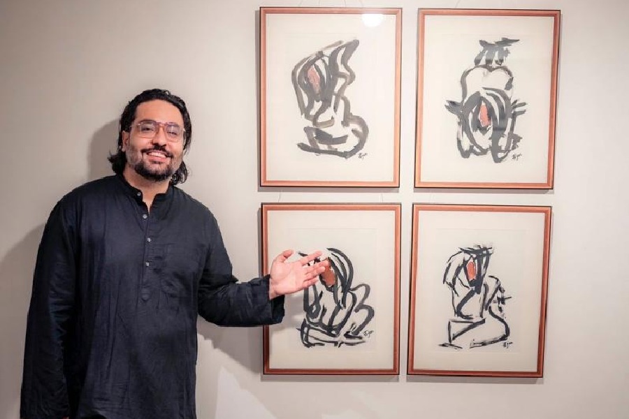 Rajan Vir Singh Kapur at the exhibition at the Kolkata Centre for Creativity on Saturday