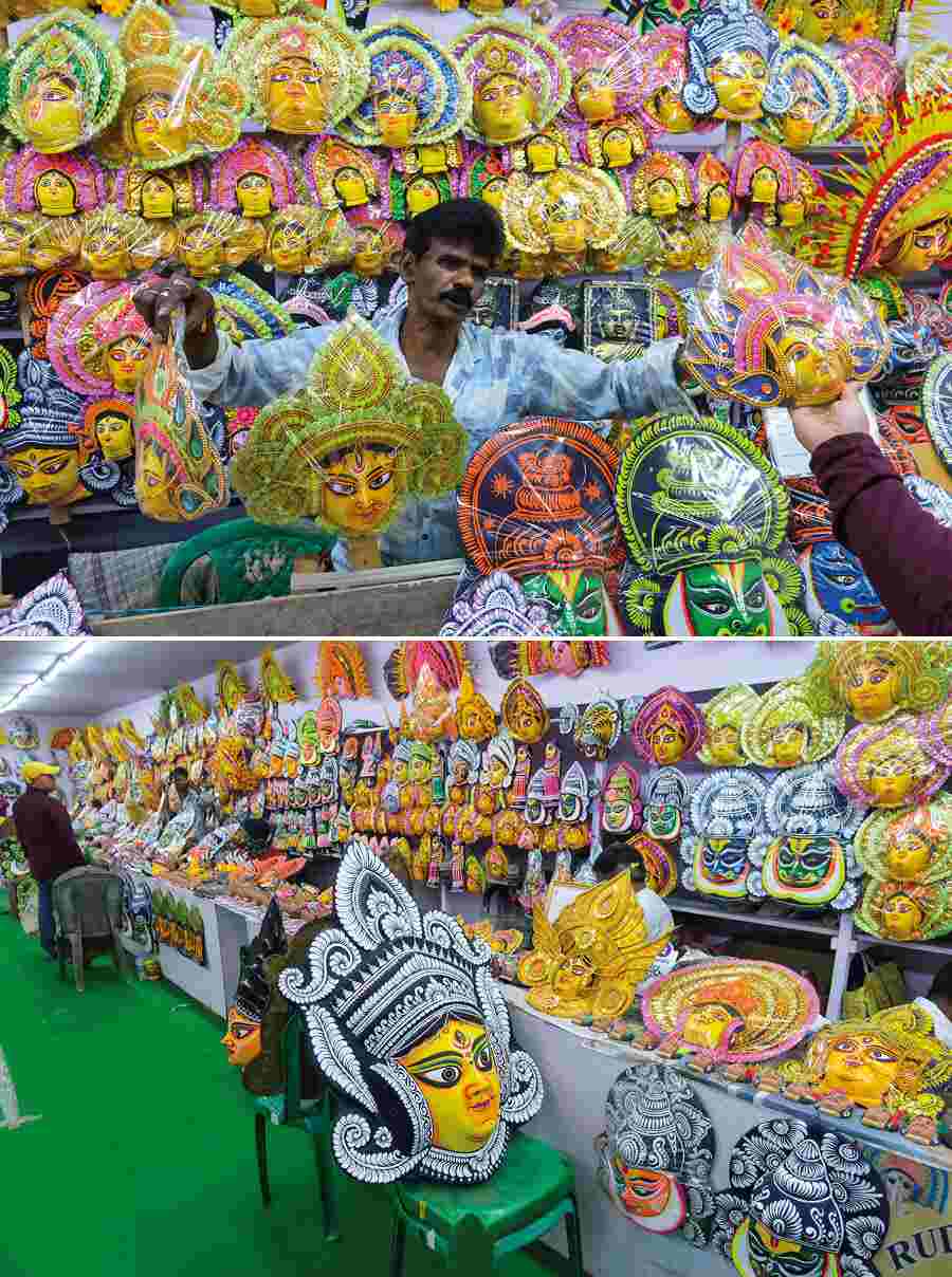 Masks from Charida village in Bagmundi, Purulia, are among the most sought-after items. While the small masks start from Rs 60, the prices go up to Rs 3,000 to Rs 4,000 and more for the bigger ones