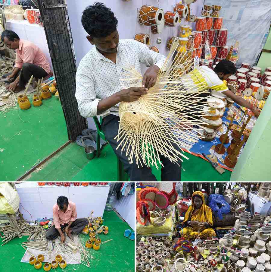 Different handicraft items being made on the mela ground