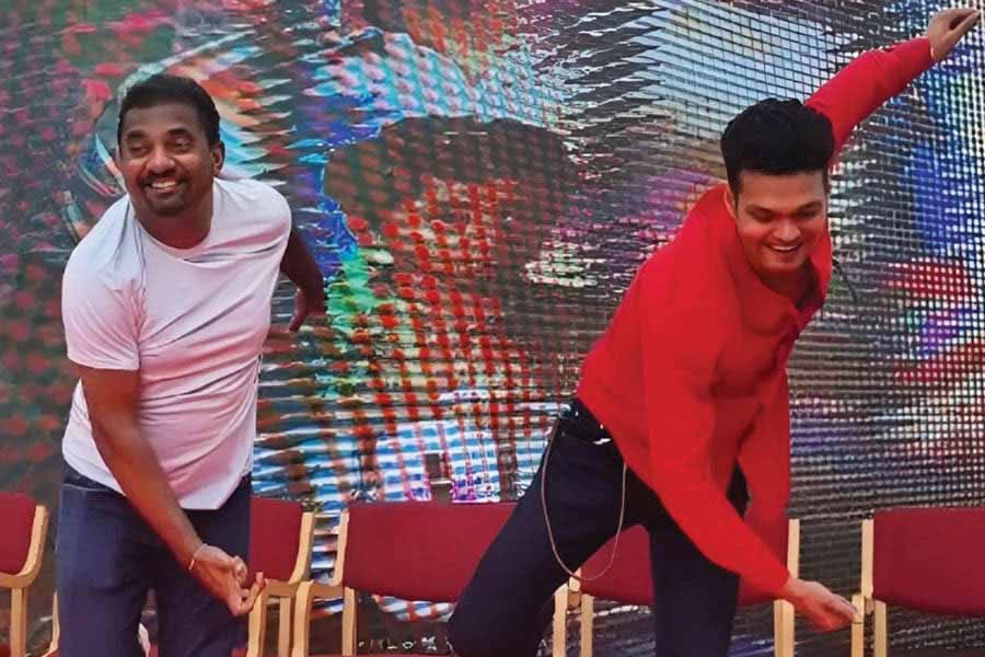Madhurr Mittal (right), who plays Muthiah Muralidaran in 800, with the cricketer