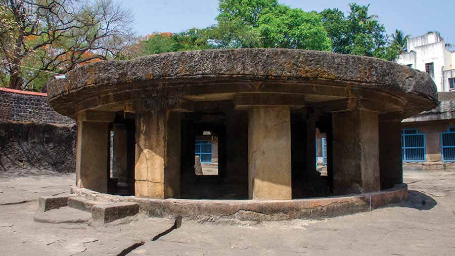 The circular Nandi Mandap of Pataleshwar Cave
