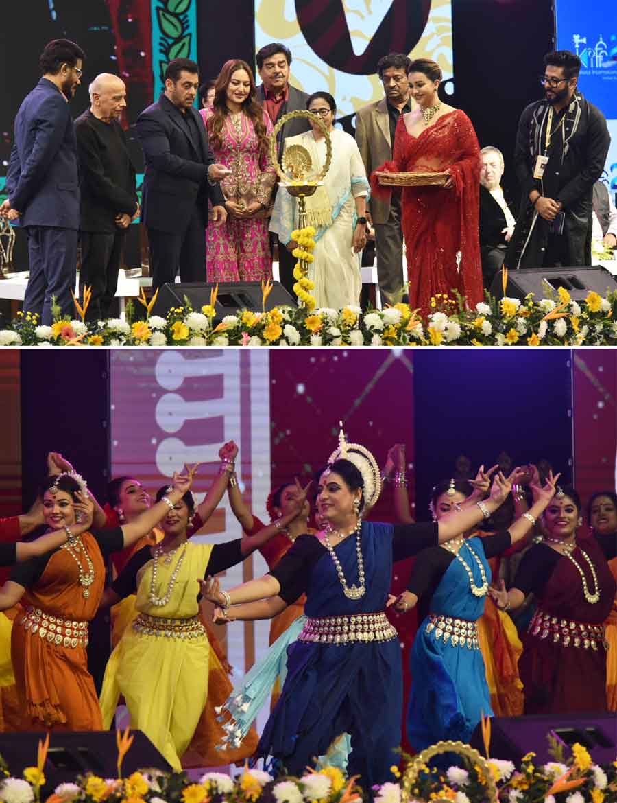 Kolkata International Film Festival (KIFF) was inaugurated on Tuesday at the Netaji Indoor Stadium. Present at the event was chief minister Mamata Banerjee, actors Salman Khan, Anil Kapoor, Shatrughan Sinha, Sonakshi Sinha, former cricketer Sourav Ganguly and director Mahesh Bhatt among others. Dona Ganguly and her dance troop also performed at the event
