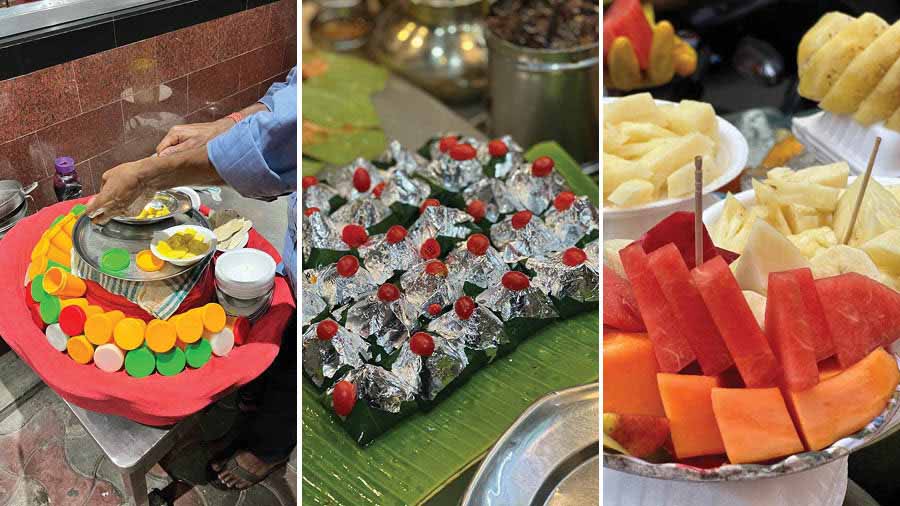 (L-R) Kulfi Falooda, meetha paan and fruit salad from the streets of Kolkata