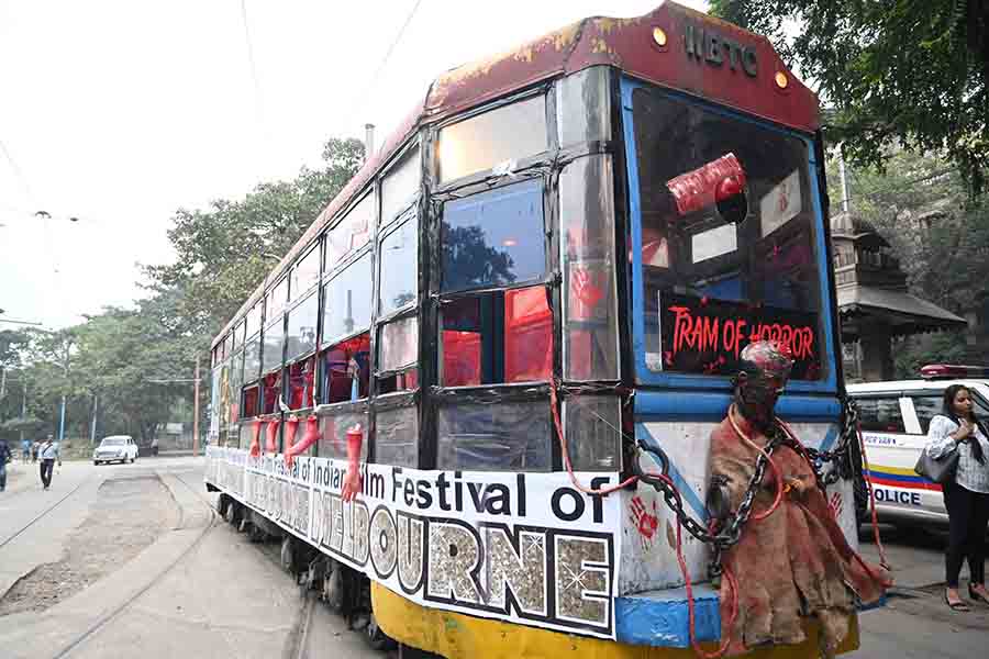 In a series of notable firsts, the 29th Kolkata International Film Festival (KIFF) witnessed the West Bengal Transport Corporation undertaking the unique initiative of transforming a standard tram into a ‘Tram of Horror’! Scroll through the snapshots capturing the moments of its inaugural run on December 6