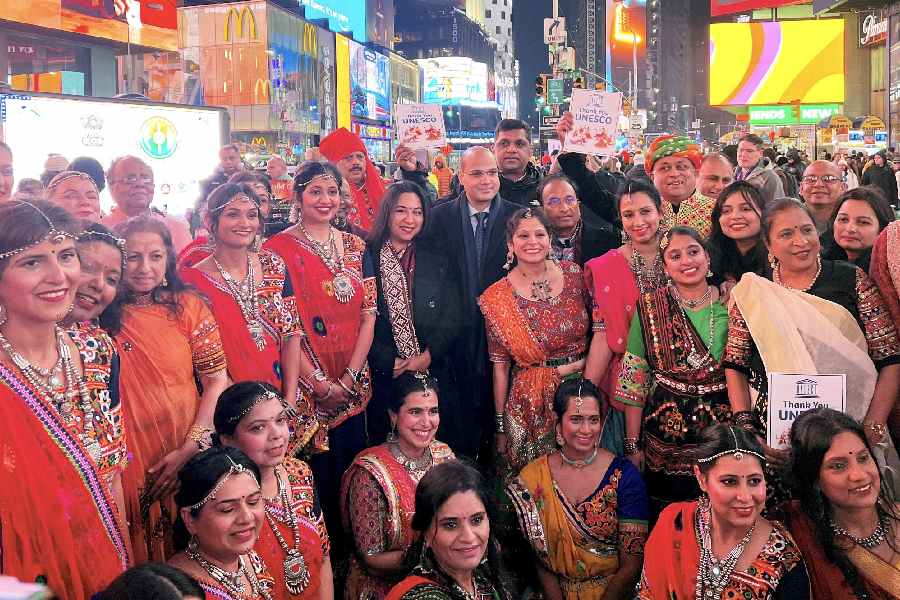 Members of the Indian diaspora celebrate the inclusion of Gujarat's traditional Garba dance in UNESCO’s `Representative List of the Intangible Cultural Heritage of Humanity' with Acting Consul General of India in New York Varun Jeph