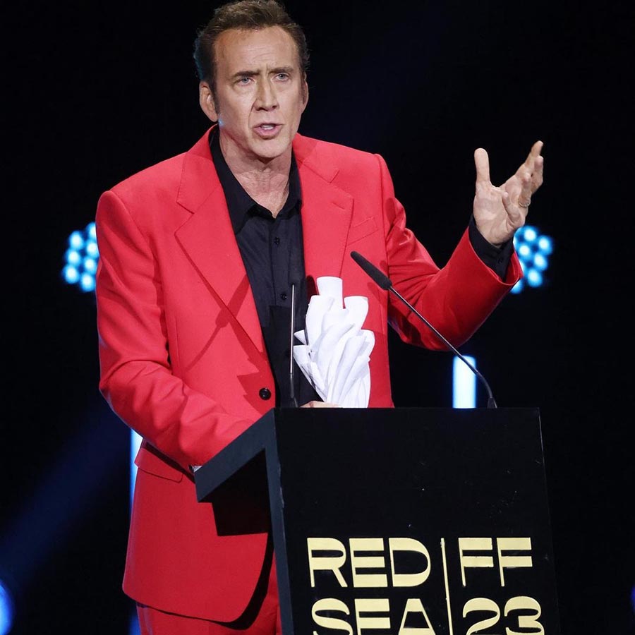 Academy Award-winning actor Nicolas Cage wore a red suit with a black shirt underneath. He received the Yusr honouree award at the closing ceremony.