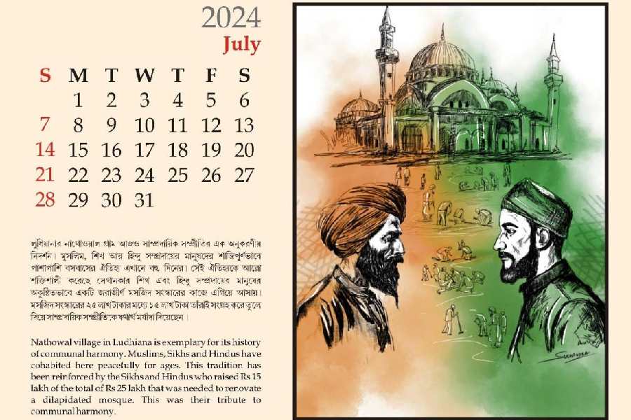 The story of Nathowal village in Ludhiana, Punjab, where Sikhs and Hindus had raised money to renovate a mosque in 2015, on the July page of the calendar.