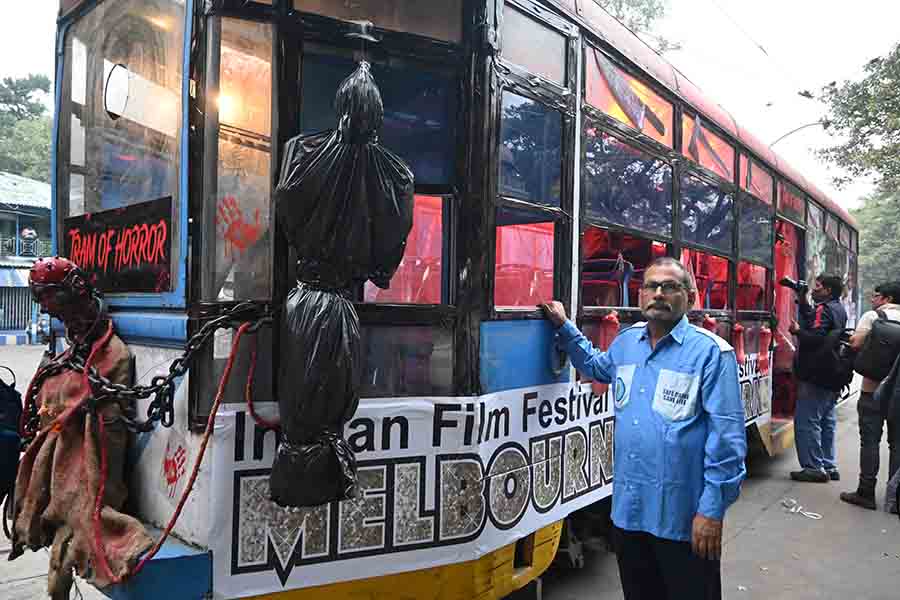 ‘Tram of Horror’ on the streets of Kolkata as a homage to horror films from Australia, the special feature country at the 29th Kolkata International Film Festival (KIFF)   