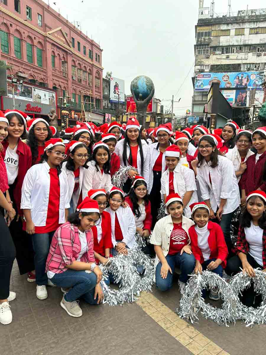 Students of Calcutta Girls’ High School performed a flashmob at New Market on Wednesday  