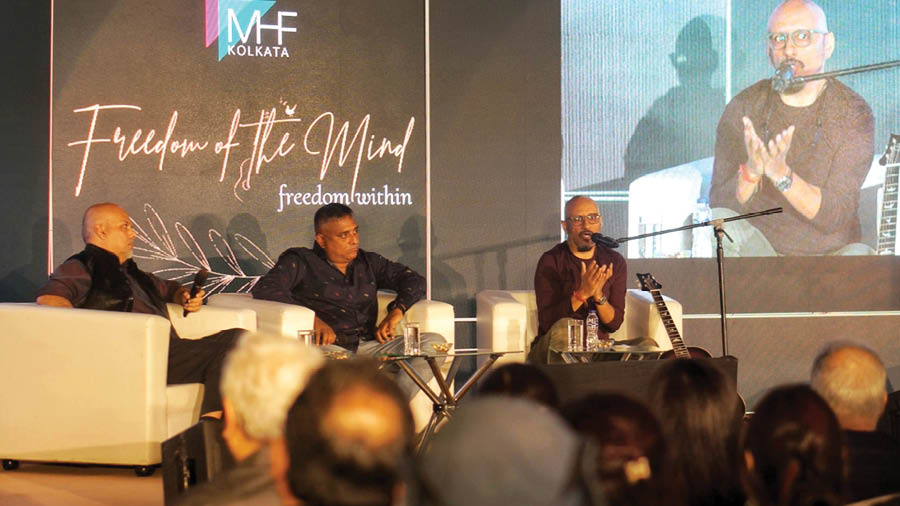 (L-R): Jai Ranjan Ram, Dhritiman Mukherjee and Shantanu Moitra at MHF’s ‘Freedom of the Mind’ event at The Bengal Chamber on December 9