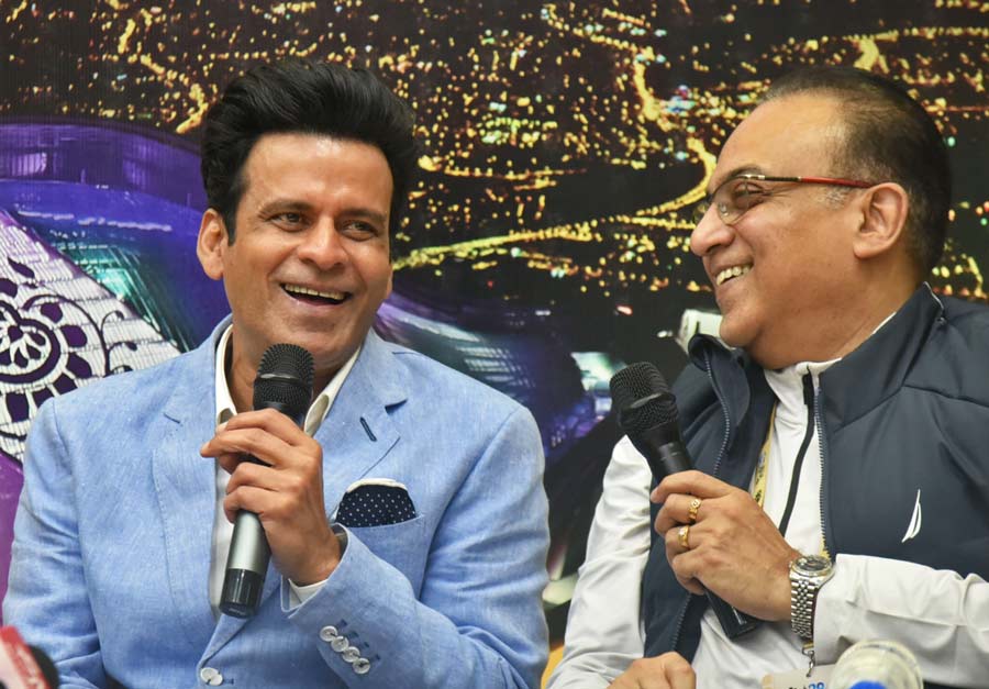 Actor Manoj Bajpayee with director Arindam Seal at a press conference at the 29th Kolkata International Film Festival (KIFF) on Monday   