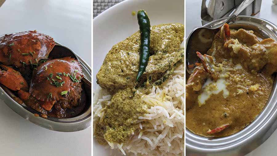 Crab Kosha, Sorshe Ilish and Chingri Malai Curry  