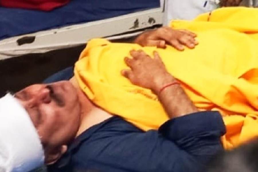 One of the injured passengers Prabir Chawra at Burdwan Medical College and Hospital on Wednesday.