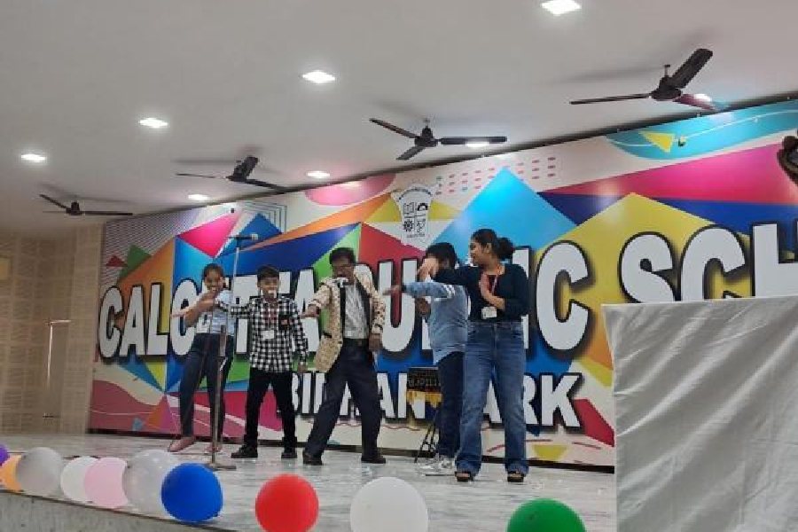 Children volunteer as magician Piyush Banerjee enthralls the children with a one-hour performance