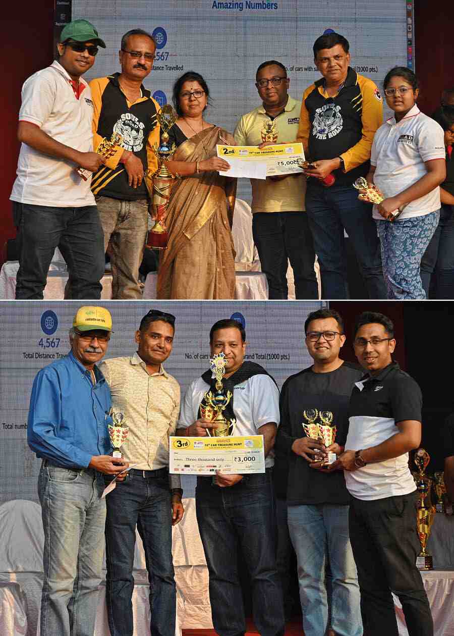 Team ROAD (top) comprising Abhisek Lahiri, Suvo Palit, Debashis Ghosh and Sandipan Mallick sped to second place in their Maruti Ertiga; (Below) Arunava Ghosh, Arijit Das, Debasish Sarkar, Abhishek Roy from Car 57 were adjudged third with their Hyundai i10 