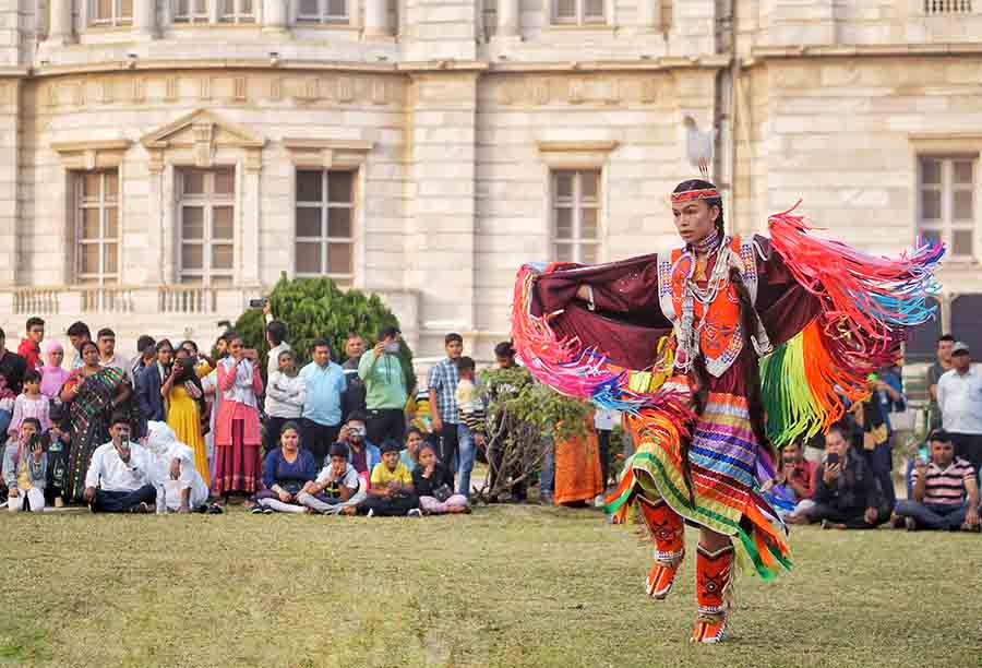 ‘In our culture, the dance is supposed to represent a butterfly which is why I wear bright colours. The dance is supposed to be a reminder of how every day is a new day just like how a butterfly comes out of its cocoon,’ said Chokash Nanaiya Owns-Different-Horses Robinson