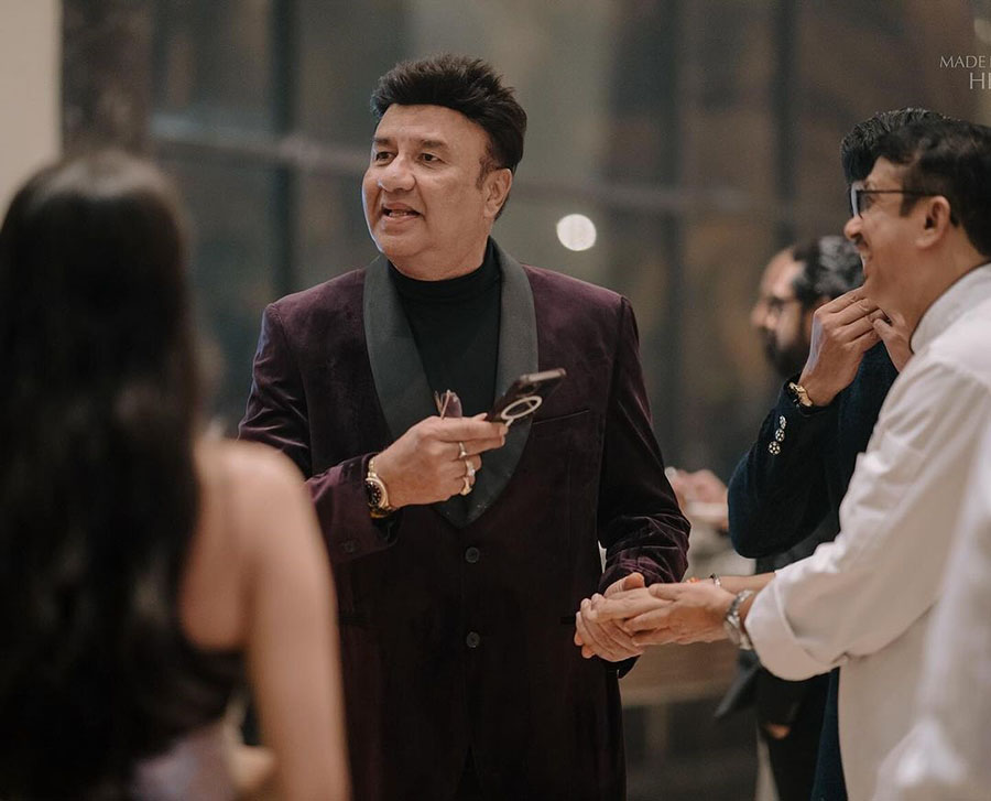 Music composer Anu Malik was spotted in a tuxedo blazer.