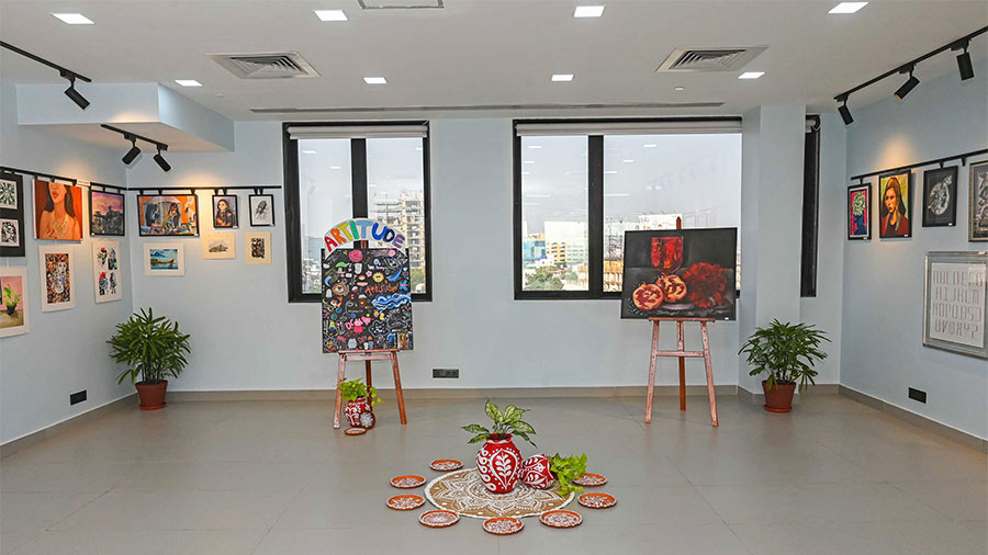 The nice and bright exhibition area in the school