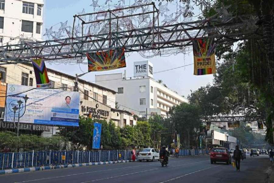 Kolkata Pride banners on Park Street on Saturday