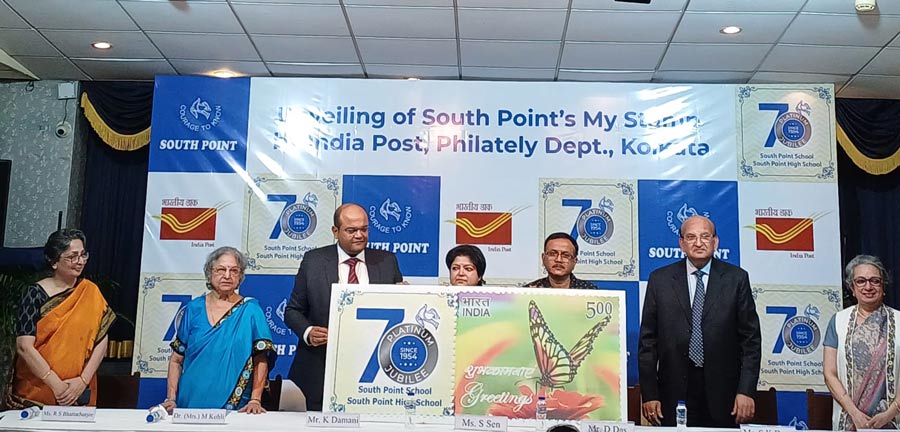 To commemorate the platinum jubilee Year of South Point School and High School, India Post (Govt. of India), Philatelic Department, Kolkata, released a special postal stamp under the “My Stamp” programme on Tuesday to commemorate the school’s platinum jubilee year  