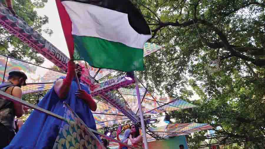 Participants at the Kolkata Pride Walk showed solidarity with Palestine