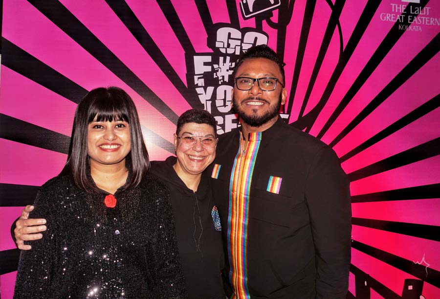 (L-R) Suneha Saha, Rukshana Kapadia and Nil were all smiles to see Kolkata come together with Pride. “This night is to showcase the queer talents from across our country. We’ve had performers from Delhi, Bangalore and Bombay. Kolkata Pride is about claiming this space,” said Nil