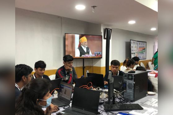 Students brainstorming at the Smart India Hackathon 2023.
