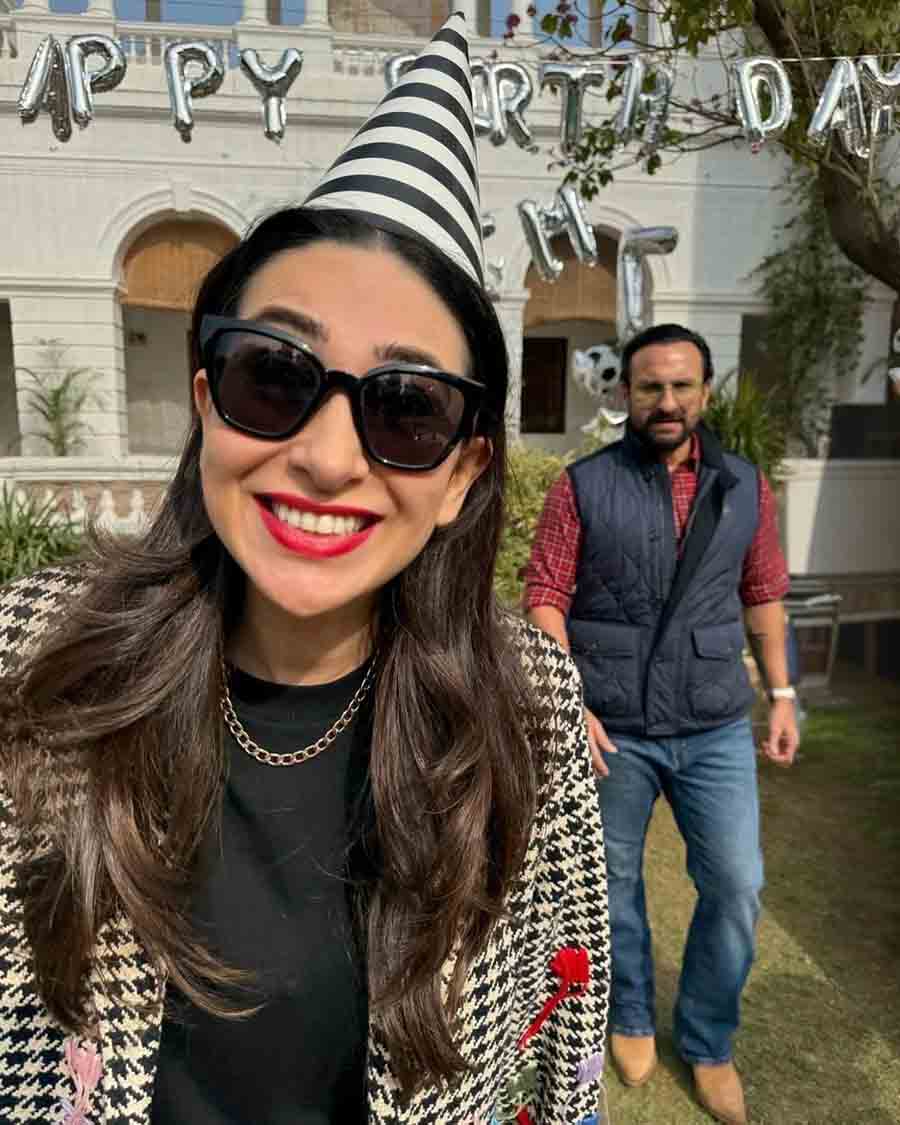 Karisma posted a candid selfie with brother-in-law Saif from the birthday bash.