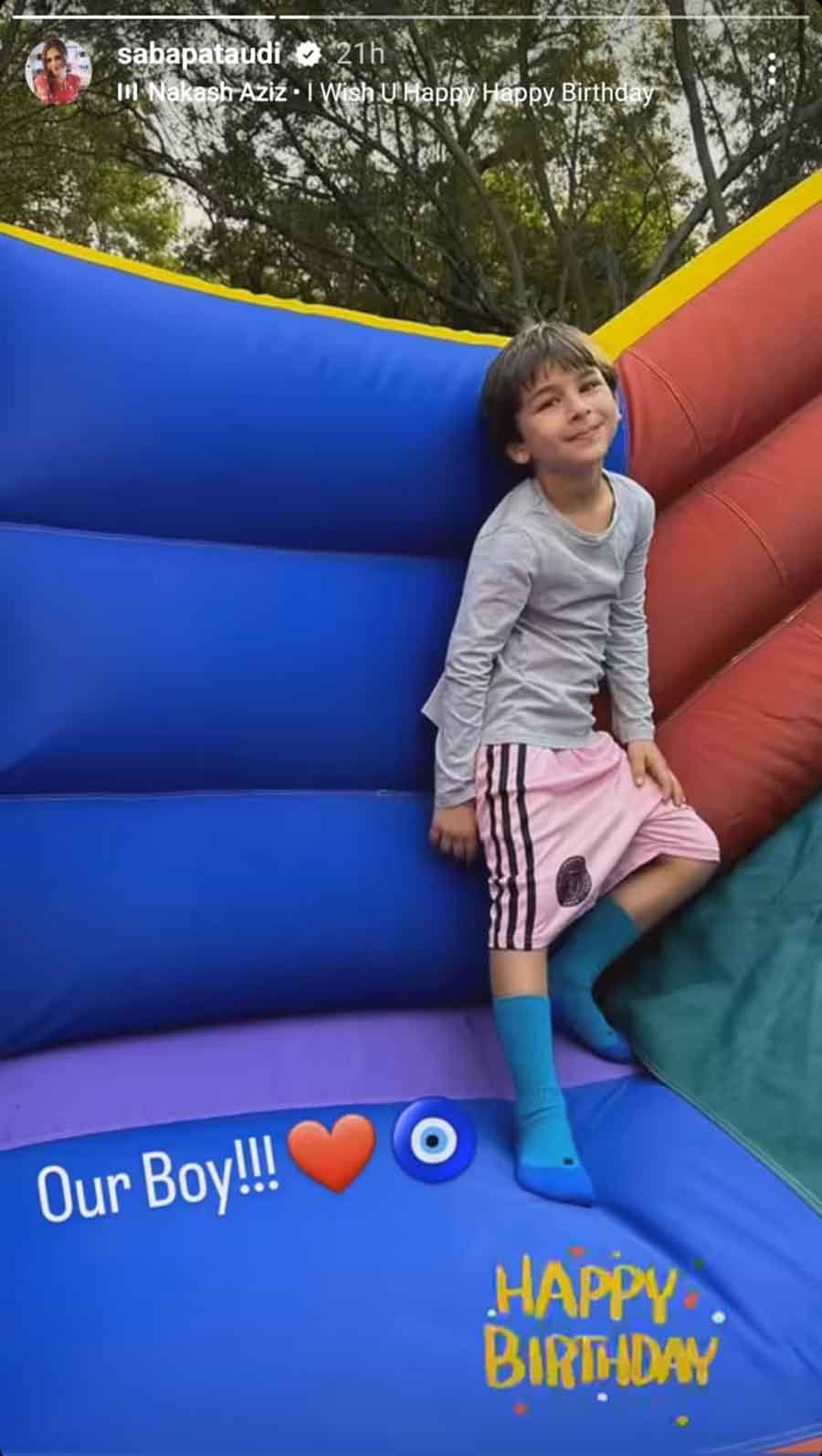 The little birthday boy was seen enjoying himself to his heart’s content on a bouncer balloon.