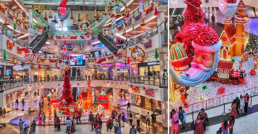 South City Mall has been given a Christmas makeover with a giant red Christmas Tree and lights 