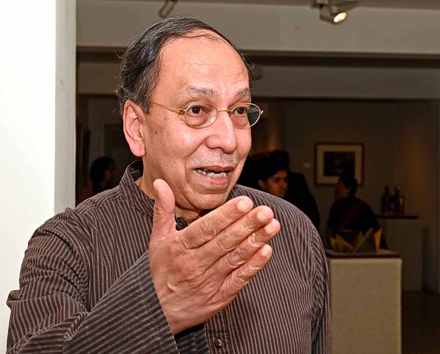 Historian and politician Sugata Bose was spotted at the exhibition. 'It is a wonderful exhibition of four true masters of their art. I am especially impressed by Ganesh Pyne’s wonderful work on the Mahabharata theme. He captures the spirit of the epic. I have been coming here for the last 30 years, often with my mother, who in her time was an art critic. I really must congratulate Rakhi di because it is not easy to run an institution such as this and she has truly enriched the cultural life of Calcutta for three decades,’ he said