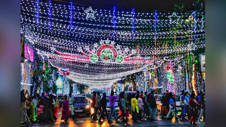 An illuminated Park Street on Christmas eve on Sunday