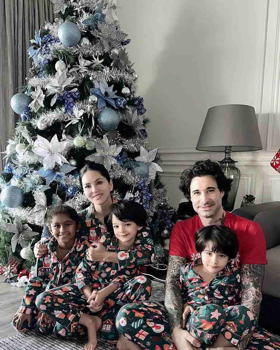 Sunny Leone celebrated Christmas at home with husband Daniel Weber and their children — Nisha, Asher and Noah.