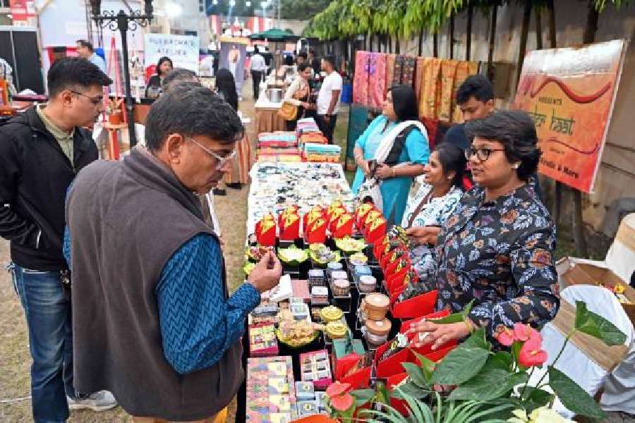Stalls at the Pointers Expo 2023 at the Eastern Metropolitan Club in Jadavpur on Saturday