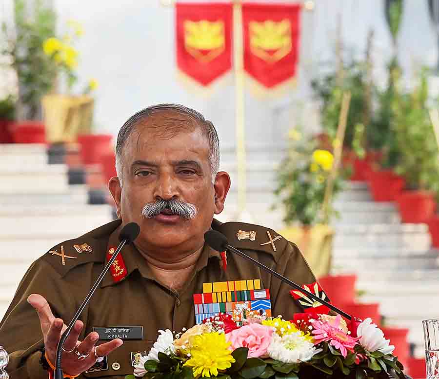 General Officer Commanding-in-Chief, Eastern Command, Lt. General RP Kalita, addresses the media at Fort William in Kolkata on Wednesday