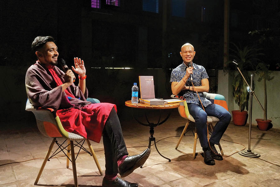 Seagull editor Bishan Samaddar in conversation with Jean-Baptiste Phou during the official launch of ‘Coming Out of My Skin’