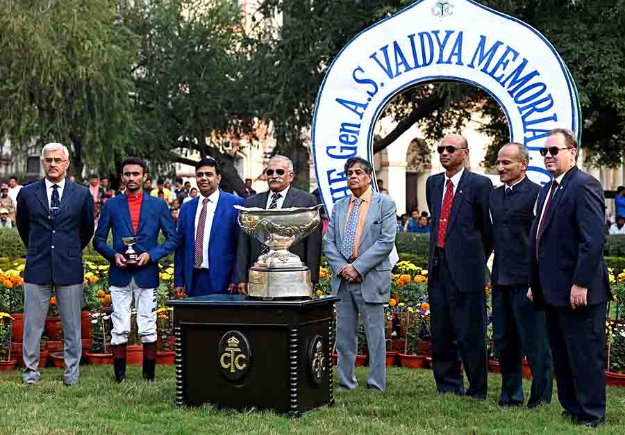 Jockey R Ajinkya (second from left) won the inaugural race, The Gen AS Vaidya Memorial Cup, riding horse Almas to victory