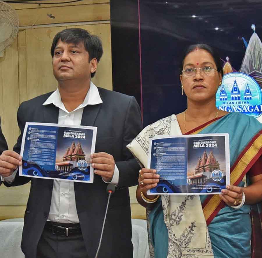 Brochure mentioning details of arrangements made for Gangasagar Mela 2024 was released by Sumit Gupta, district magistrate South 24 Parganas, along with Nilima Mistry, bishal sabhadhipati South 24 Parganas, on Friday. The ten-day Ganga Sagar Mela will begin from January 8, 2024 at Sagar Island, South 24 Parganas. As per the almanac, devotees can take the holy dip between noon and 1pm on January 15 and 16